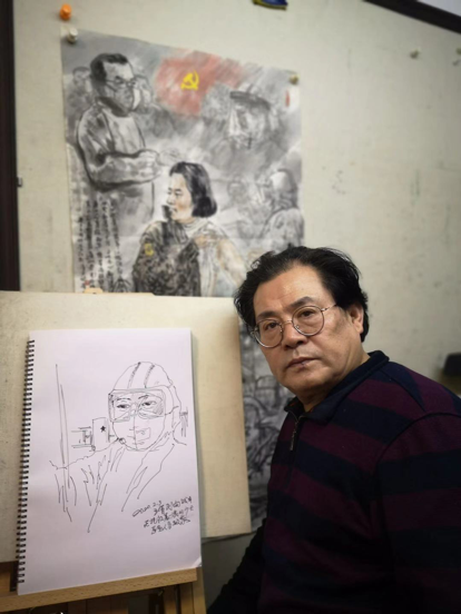 北京东城美术家手绘“最美医务工作者”